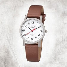 Regent Reloj Mujer Cuero F-1213 Analógico Reloj Pulsera Marrón Titanio Reloj URF1213