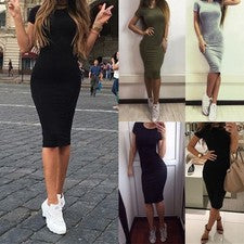 Nuevo vestido de moda verano lápiz sexy manga corta monocromático 3 colores