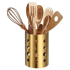 Porta utensilios de cocina redondo para acero inoxidable dorado 3.9x5.5"