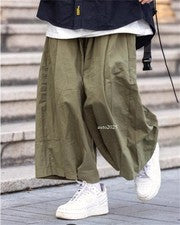 Pantalones informales sueltos de pierna ancha estilo callejero japonés para hombre