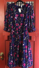 Vestido midi clásico azul marino floral manga larga para mujer NY Collection talla L nuevo con etiquetas