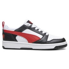 Zapatillas informales PUMA Rebound V6 Lo con cordones para jóvenes niños negros, blancos 393833