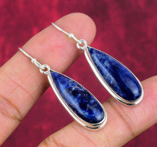 Pendientes de plata maciza 925 hechos a mano con piedras preciosas de sodalita joyería regalo amor para siempre