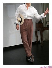 Pantalones rectos de cintura alta de algodón Nápoles de lino para hombre Pantalones informales de moda