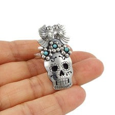 Anillo Día de Muertos Plata 925 Damas Mexicana Frida Calavera de Azúcar Tamaño Ajustable