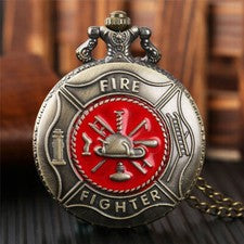Cobre Retro Bombero Bombero Hombres Cuarzo Relojes de Bolsillo Collar Cadena Regalo