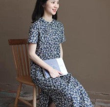 Vestido Para Mujer Retro Moda Niñas Estampado Floral Línea A Algodón Chino Cheongsam