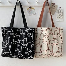Pequeño Lindo Bolso de Mano de Lona para Gato para Mujer Estilo Japonés Cremallera Bolso de Mano Comprador