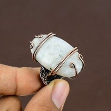Anillo de joyería envolvente de alambre de cobre con piedras preciosas de piedra lunar arco iris talla 6 regalo para ell