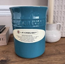 Tarro de almacenamiento de utensilios pequeño de gres Le Creuset verde azulado profundo nuevo