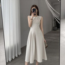 Vestido largo con lazo sin mangas de temperamento elegante de moda de verano para mujer