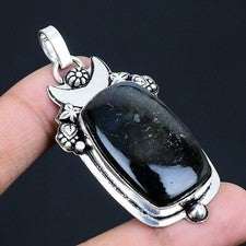 Plata Brillo Obsidiana Piedra preciosa Hecho a mano 925 Plata Joyería...