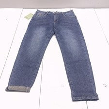 Pantalones de mezclilla retro de tendencia para hombre 34x30 azul lavado medio pierna recta logotipo 5 bolsillos