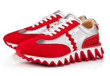 Christian Louboutin Para Hombres Loubishark Plano Rojo Plata Plataforma Baja Zapatilla 45 12