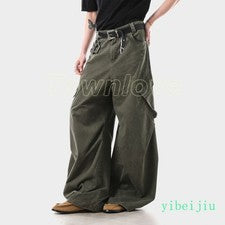Pantalón de Trabajo Americano Retro Grande Bolsillo Pierna Recta Para Hombre Mujer Bootcut Pantalón
