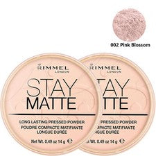 Polvo facial prensado mate RIMMEL London Stay 14 g - 002 rosa flor *PAQUETE DE 2*