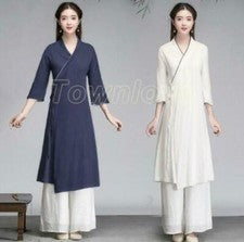 Nuevo Vestido Largo Para Mujer Estilo Chino Línea Algodón Étnico Tang Traje Vestido Moda