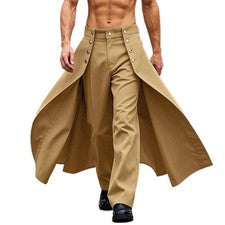 Faldas para hombre Pantalones Color liso Suelto Botón Plisado Moda Hombres Pantalones
