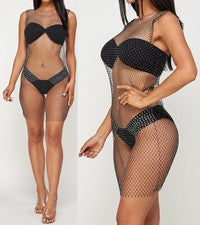 Minivestido de verano de malla de rejilla transparente para mujer ropa de bikini ropa de club nocturno