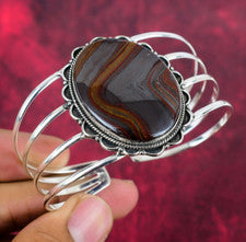 Brazalete ajustable de plata de ley 925 hecho a mano con piedras preciosas ojo de tigre de hierro joyería