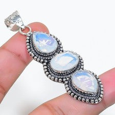 Colgante de joyería de plata de ley 925 hecho a mano con piedras preciosas de ópalo de fuego lechoso tamaño 2,7"