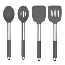 Juego de 4 utensilios de cocina de silicona gris espátula ranurada cuchara giratoria sólida