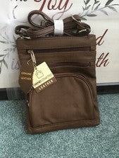 BOLSO BANDOLERA MUJER VIVOI MULTIBOLSILLO CUERO GENUINO MARRÓN