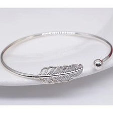 Anillo de plumas de plata esterlina 925 pura banda abierta joyería ajustable plata para mujer
