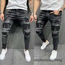 Pantalones Para Hombres De Vestir Elegante Moda Pantalón Vaquero Jeans Rasgados