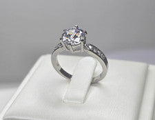 Anillo de compromiso moissanita plata de ley 925 corte redondo pavé banda tamaño 6 L 1/2