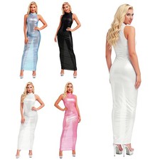 Damen Kleider Geschenk Bleistiftkleid Bodycon Maxikleid Ärmellos Durchschauen