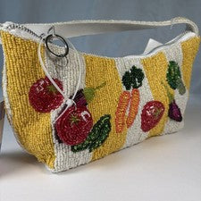 Cartera vegetariana con cuentas media luna hecha a mano nueva con etiquetas