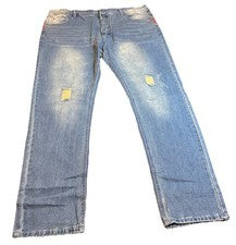 Pantalones de mezclilla para hombre 40 desgastados lavado medio pierna recta estilo moda nuevos con etiquetas