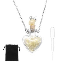 29mm Heart Vial Perfume Bottle Necklace with Dropper Velvet Bag, Yellow