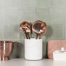 Soporte para utensilios de cocina de mármol blanco natural mate carrito de cubiertos olla de almacenamiento 17 cm