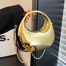 Bolso sin asas de noche de acrílico dorado para mujer | Cartera de fiesta boda de diseñador de media luna
