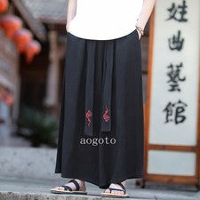 Pantalones de pierna ancha largos bordados de lino estilo chino retro para hombre calce suelto
