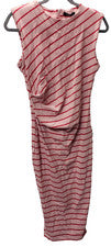 Moda Mujer Vestido Midi Sin Mangas Lateral Acanalado Rayas, Rosa Rojo, S