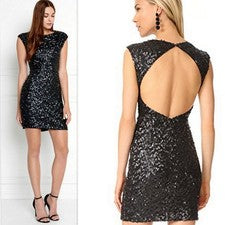 Mini vestido de fiesta RACHEL ZOE $495 para mujer talla 2 espalda abierta lentejuelas nudo