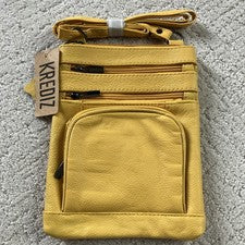 NUEVO CON ETIQUETAS Bolso Bandolera Bolso Bandolera Multi-Zip Cuero Guijarro Genuino Dorado Amarillo 9”