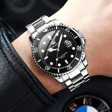 Reloj de pulsera OLEVS plateado y negro para hombre nuevo