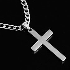 Collar Cruz Plata Esterlina 925 Para Hombre con Acero Inoxidable Plata Cha Cubano
