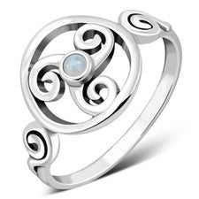 Anillo Piedra Lunar Triskele Triskelion Triple Espiral Arquímedes Plata Celta 925