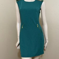 Vestido Para Mujer Verde Poliéster Informal Cóctel Elastizado Delgado Cuero Cremallera Talla M