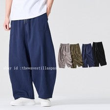 M-5XL Retro Estilo Japonés Hombres Algodón Suelto Hasta el Tobillo Pantalones Primavera Cintura Alta