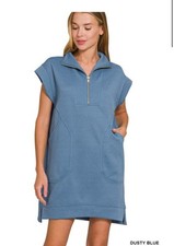 Vestido Jacquard Tejido Texturizado Azul Polvoriento Zenana Outfitters Nuevo sin Etiquetas, Talla S