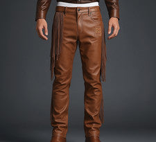 Pantalones de cuero marrón estilo occidental para hombre en cuero genuino suave de piel de cordero