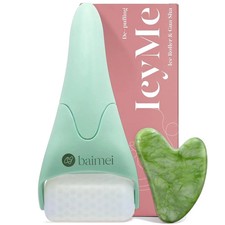 Juego de rodillos de hielo BAIMEI IcyMe para rostro y Gua Sha reduce la hinchazón cuidado de la piel verde