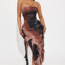 Vestido Midi Destinee Distressed - Marrón Moda Nova Nee Con Etiquetas