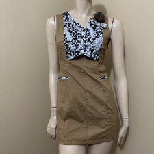 Mujer Beige Algodón Informal Verano Elastizado Ajustado Botón Cremallera Vestido Túnica Talla L